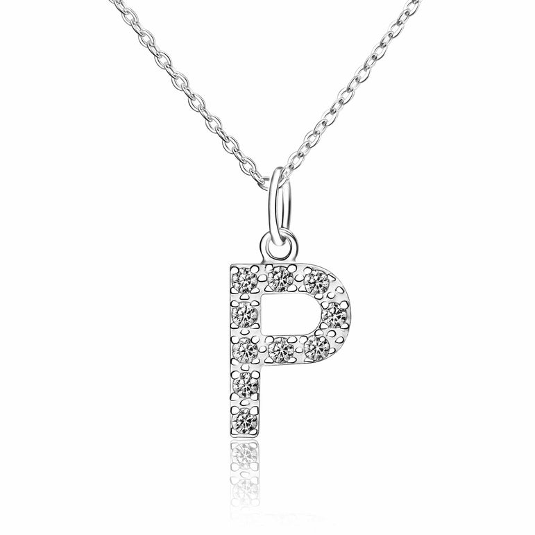 CZ Initial Necklaces Sterling Silver, 26 Alphabets