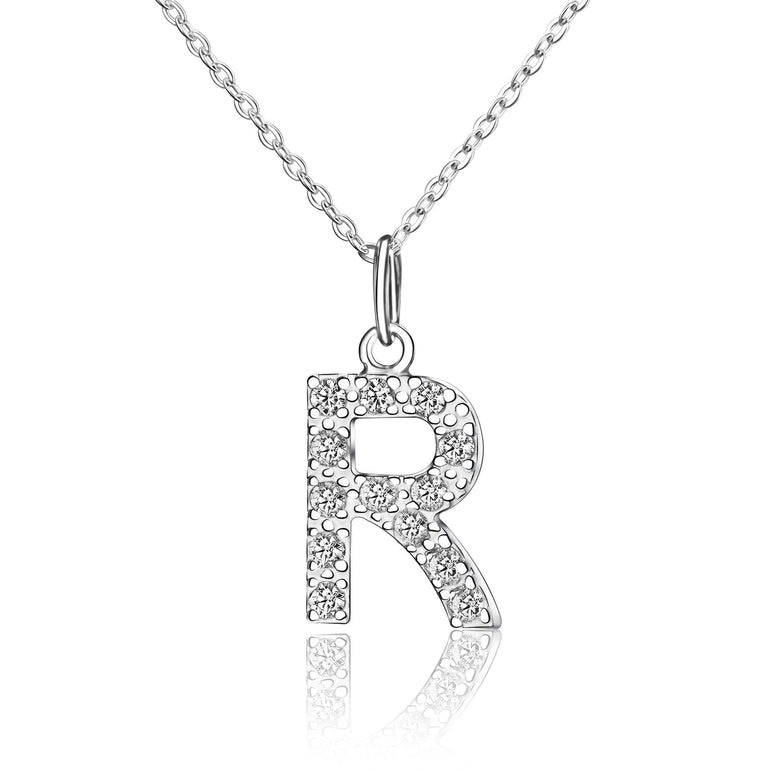 CZ Initial Necklaces Sterling Silver, 26 Alphabets