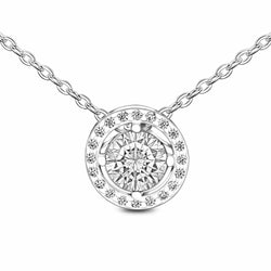 Round Sparkle Halo Necklace Sterling Silver Pendant Necklace