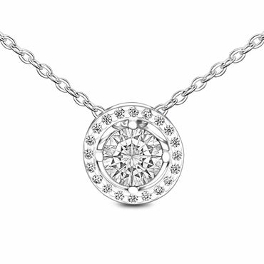 Round Sparkle Halo Necklace Sterling Silver Pendant Necklace