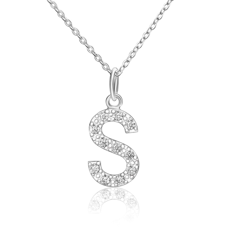 CZ Initial Necklaces Sterling Silver, 26 Alphabets