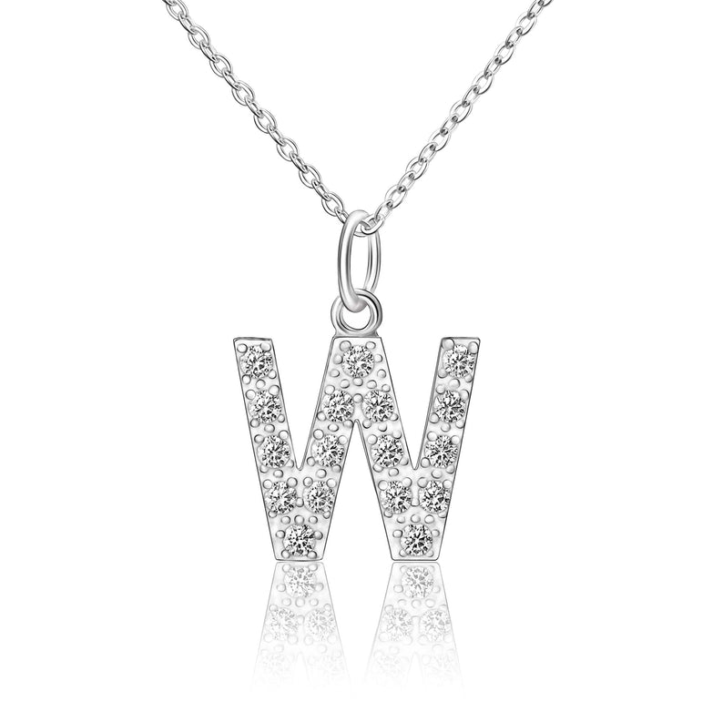 CZ Initial Necklaces Sterling Silver, 26 Alphabets