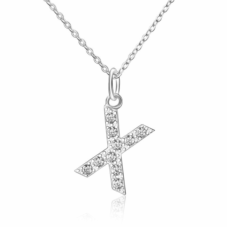 CZ Initial Necklaces Sterling Silver, 26 Alphabets