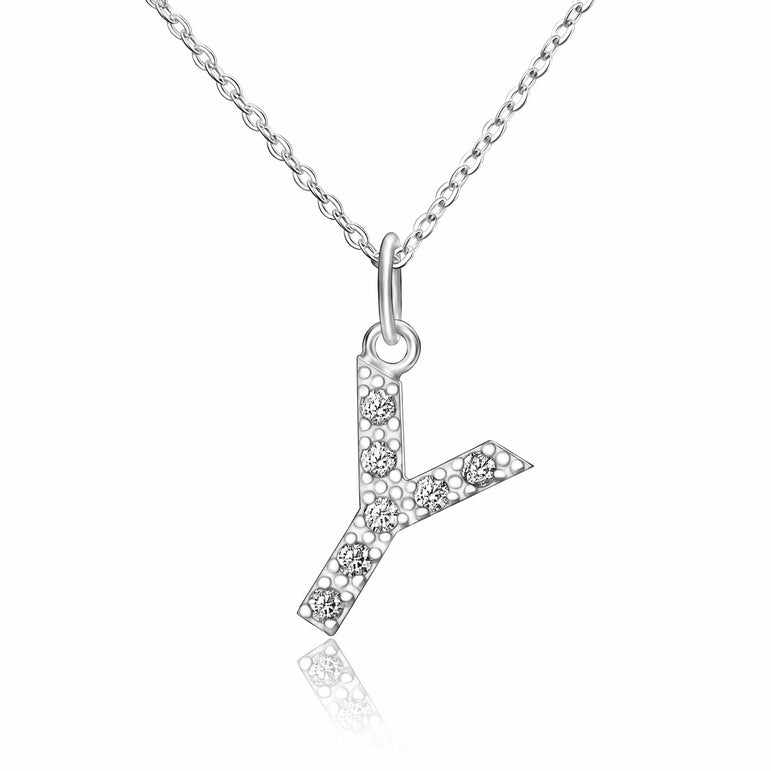 CZ Initial Necklaces Sterling Silver, 26 Alphabets