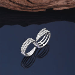 CZ Triple Line Two Finger Ring Silver Adjustable Adjustable Ring