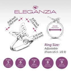 Simple Butterfly Ring Silver CZ Open Bypass Ring Adjustable Adjustable Ring