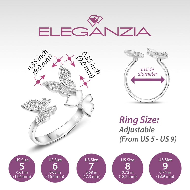 CZ Triple Butterfly Rings Sterling Silver Adjustable Adjustable Ring