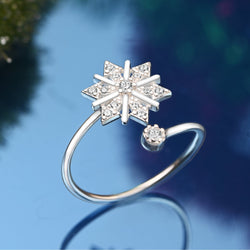CZ Winter Star Silver Snowflake Ring Adjustable Ring