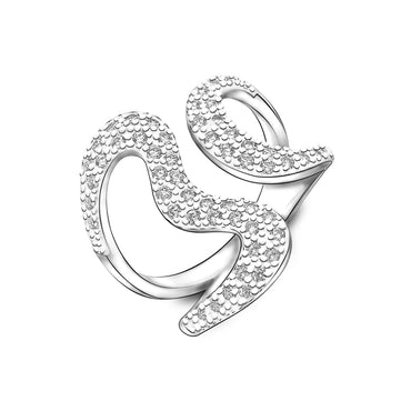 Open Heart Ring Silver CZ Adjustable Wrap Ring Adjustable Ring High Polished