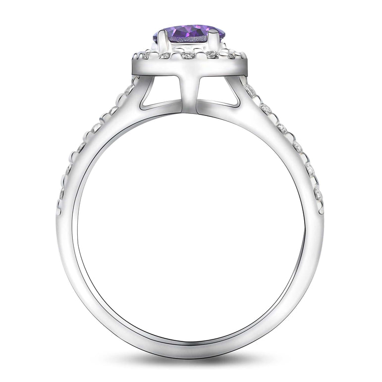 Amethyst Engagement Ring Vintage Halo Ring Silver Promise Ring