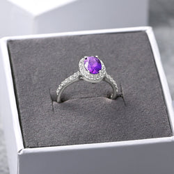 Amethyst Engagement Ring Vintage Halo Ring Wedding Band Promise Ring