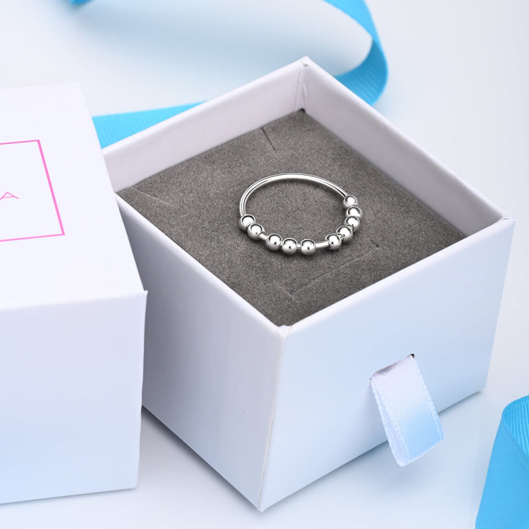 Anti Anxiety Ring Bead Stress Relief Ring Sterling Silver Stacking Ring