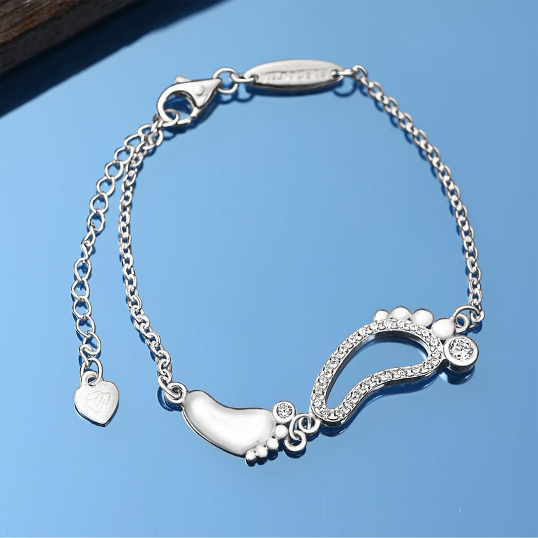 CZ Mom and Baby Feet Bracelet Sterling Silver Bracelet