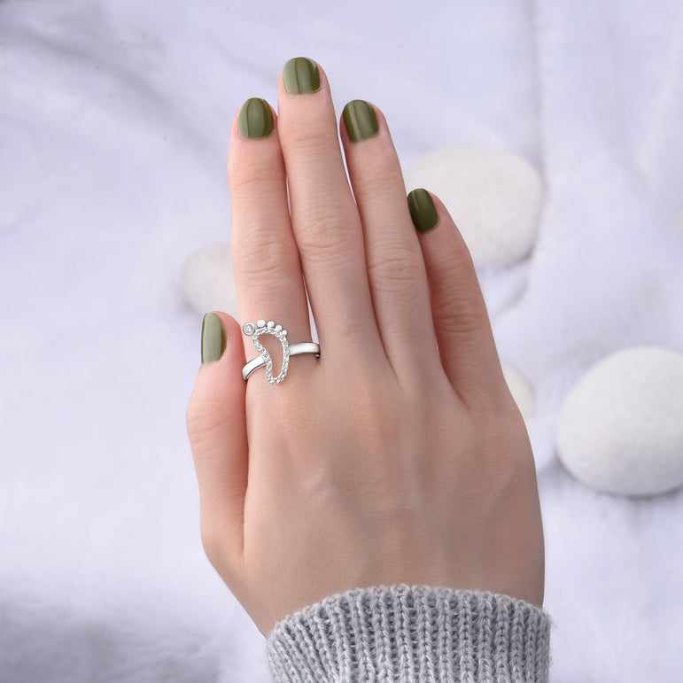 CZ Baby Feet Ring Sterling Silver Ring