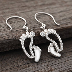 CZ Mom and Baby Feet Silver Dangle Earrings Drop Earrings