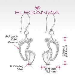 CZ Mom and Baby Feet Silver Dangle Earrings Drop Earrings