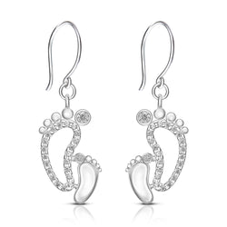 CZ Mom and Baby Feet Silver Dangle Earrings Drop Earrings