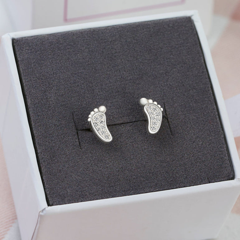 CZ Baby Feet Sterling Silver Stud Earrings Stud Earrings
