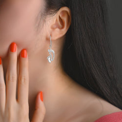 CZ Mom and Baby Feet Silver Dangle Earrings Drop Earrings