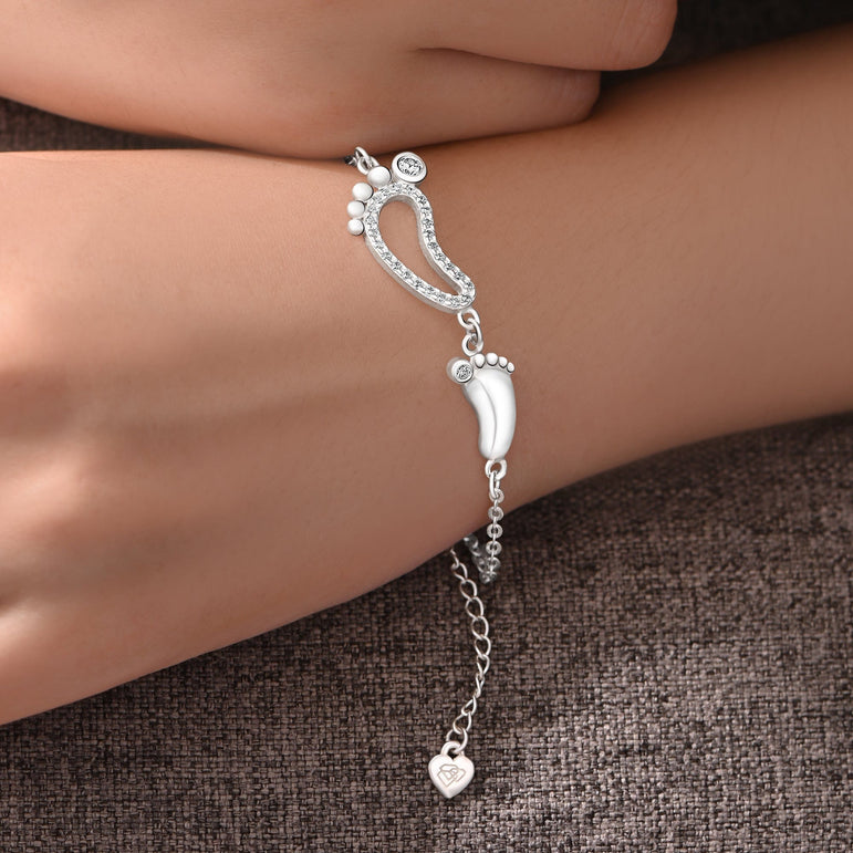 CZ Mom and Baby Feet Bracelet Sterling Silver Bracelet