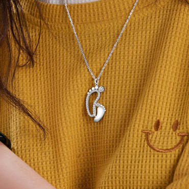 Mom and Baby Feet Necklace Sterling Silver Pendant Necklace