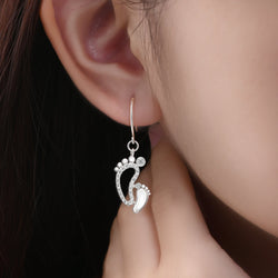 CZ Mom and Baby Feet Silver Dangle Earrings Drop Earrings