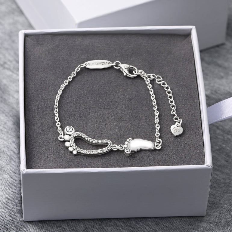 CZ Mom and Baby Feet Bracelet Sterling Silver Bracelet
