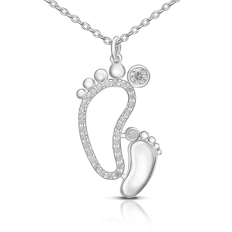 Mom and Baby Feet Necklace Sterling Silver Pendant Necklace