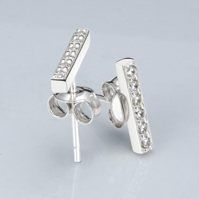 CZ Bar Earrings Silver Stud Earrings Stud Earrings