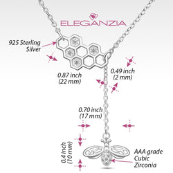 CZ Honeycomb Necklace with Bee Necklace Charm Silver Pendant Necklace