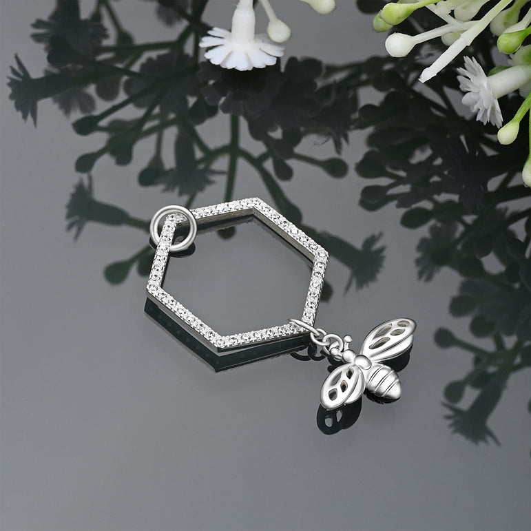 Geometric Honeycomb Pendant with Bee Pendant Silver Pendant