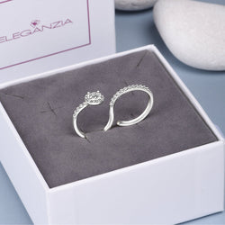 CZ Two Finger Ring Bezel Solitaire Ring Silver Adjustable Adjustable Ring