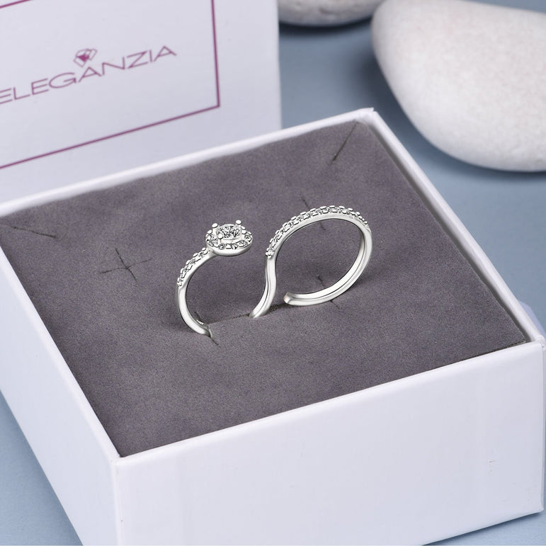 CZ Two Finger Ring Bezel Solitaire Ring Silver Adjustable Adjustable Ring