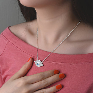 CZ Evil Eye Necklace Sterling Silver with Blue Evil Eye Bead Pendant Necklace