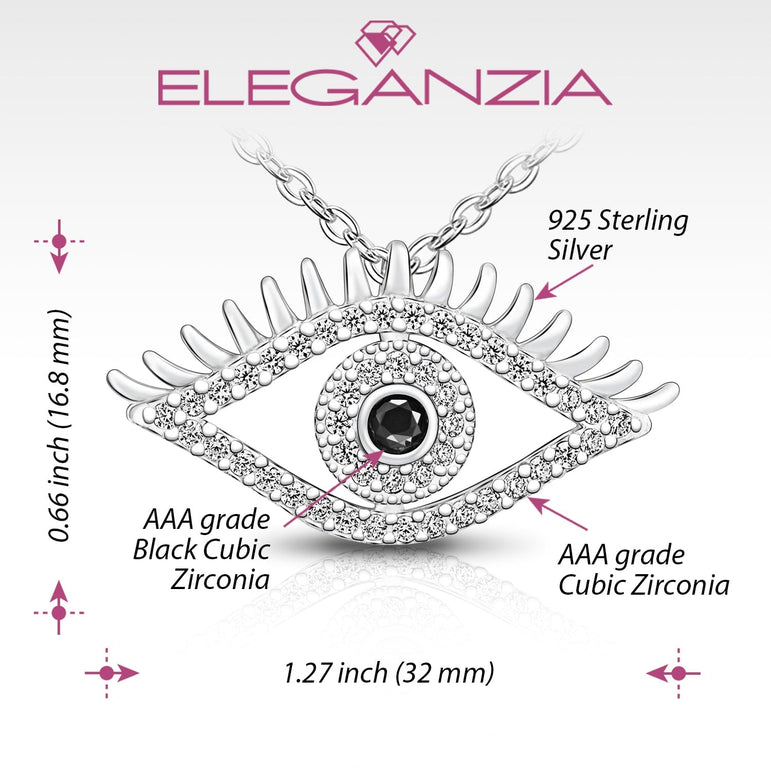 CZ Regal Evil Eye Necklace with Lashes Sterling Silver Pendant Necklace