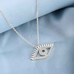 CZ Regal Evil Eye Necklace with Lashes Sterling Silver Pendant Necklace