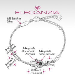 Black CZ Evil Eye Bracelet in Sterling Silver Hamsa Hand Bracelet