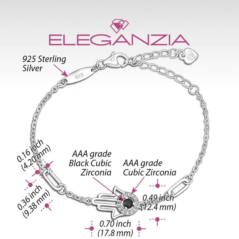 Black CZ Evil Eye Bracelet in Sterling Silver Hamsa Hand Bracelet