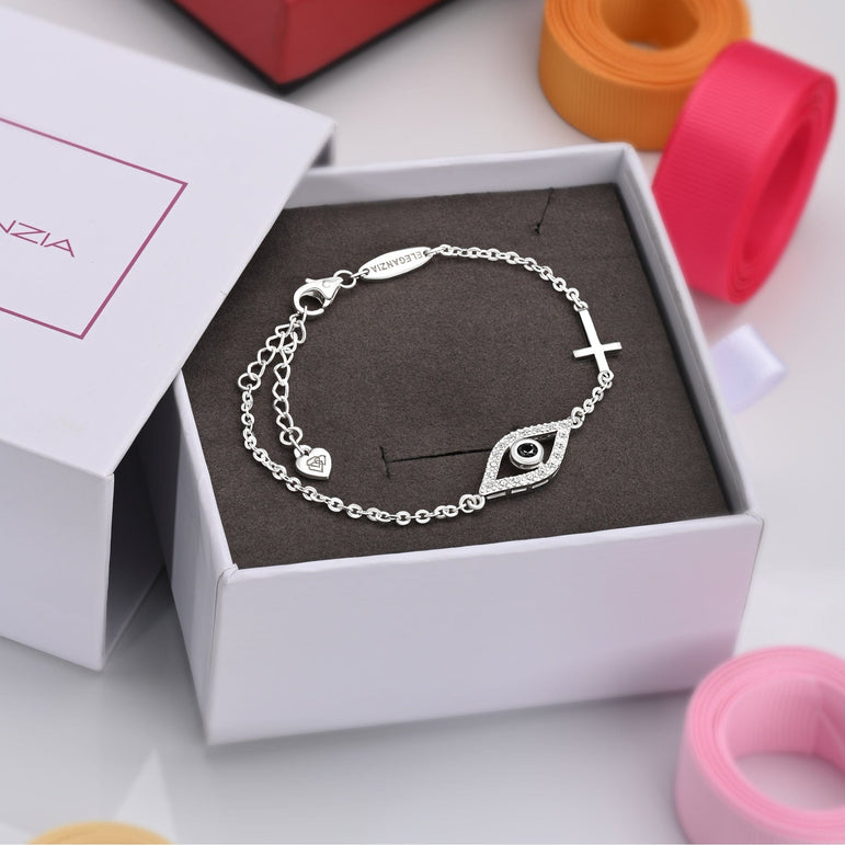 CZ Evil Eye Bracelet with Sterling Silver Cross Charm Bracelet