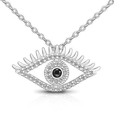 CZ Regal Evil Eye Necklace with Lashes Sterling Silver Pendant Necklace