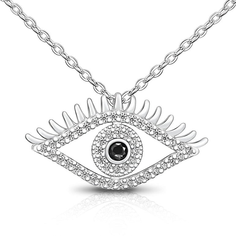 CZ Regal Evil Eye Necklace with Lashes Sterling Silver Pendant Necklace