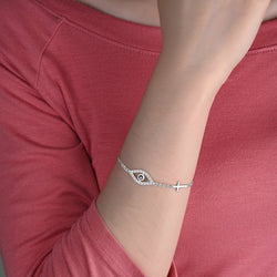 CZ Evil Eye Bracelet with Sterling Silver Cross Charm Bracelet