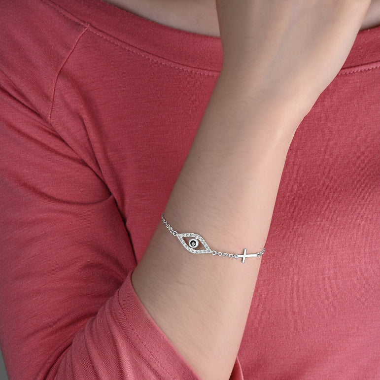 CZ Evil Eye Bracelet with Sterling Silver Cross Charm Bracelet