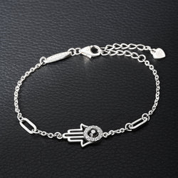 Black CZ Evil Eye Bracelet in Sterling Silver Hamsa Hand Bracelet