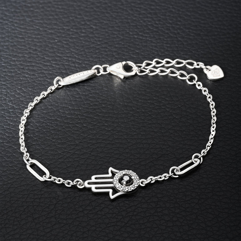 Black CZ Evil Eye Bracelet in Sterling Silver Hamsa Hand Bracelet
