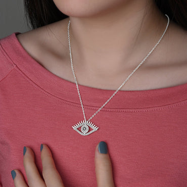 CZ Regal Evil Eye Necklace with Lashes Sterling Silver Pendant Necklace