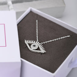 CZ Regal Evil Eye Necklace with Lashes Sterling Silver Pendant Necklace