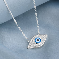 CZ Evil Eye Necklace Sterling Silver with Blue Evil Eye Bead Pendant Necklace