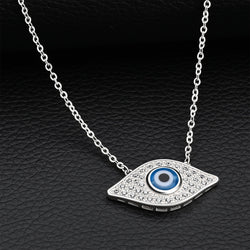 CZ Evil Eye Necklace Sterling Silver with Blue Evil Eye Bead Pendant Necklace
