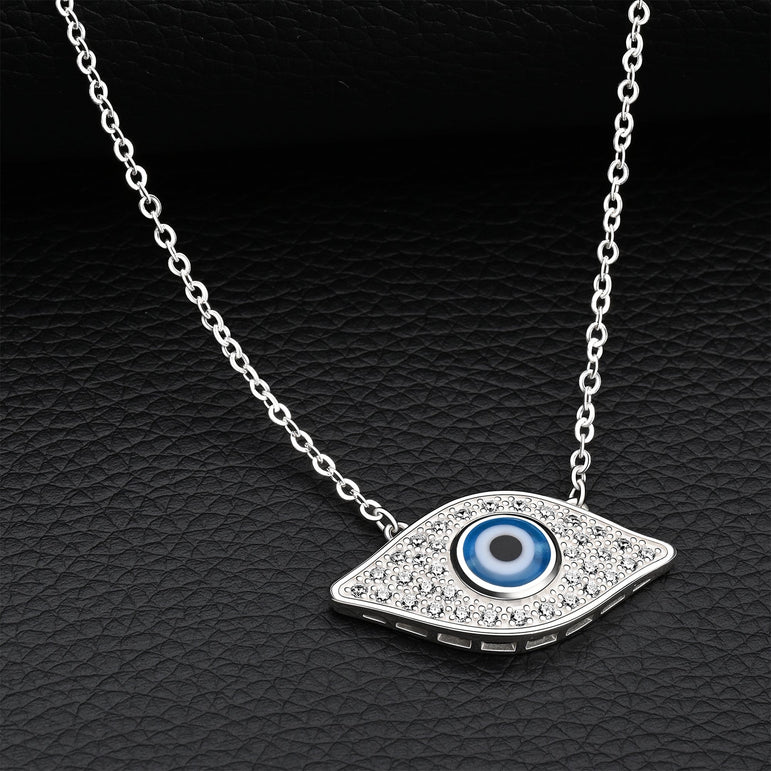 CZ Evil Eye Necklace Sterling Silver with Blue Evil Eye Bead Pendant Necklace